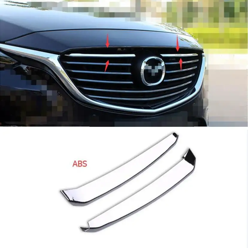 

Yimaautotrims Exterior Refit Kit Fit For Mazda 6 2016 2017 ABS Chrome / Red Front Face Grille Grill Strip Cover Trim