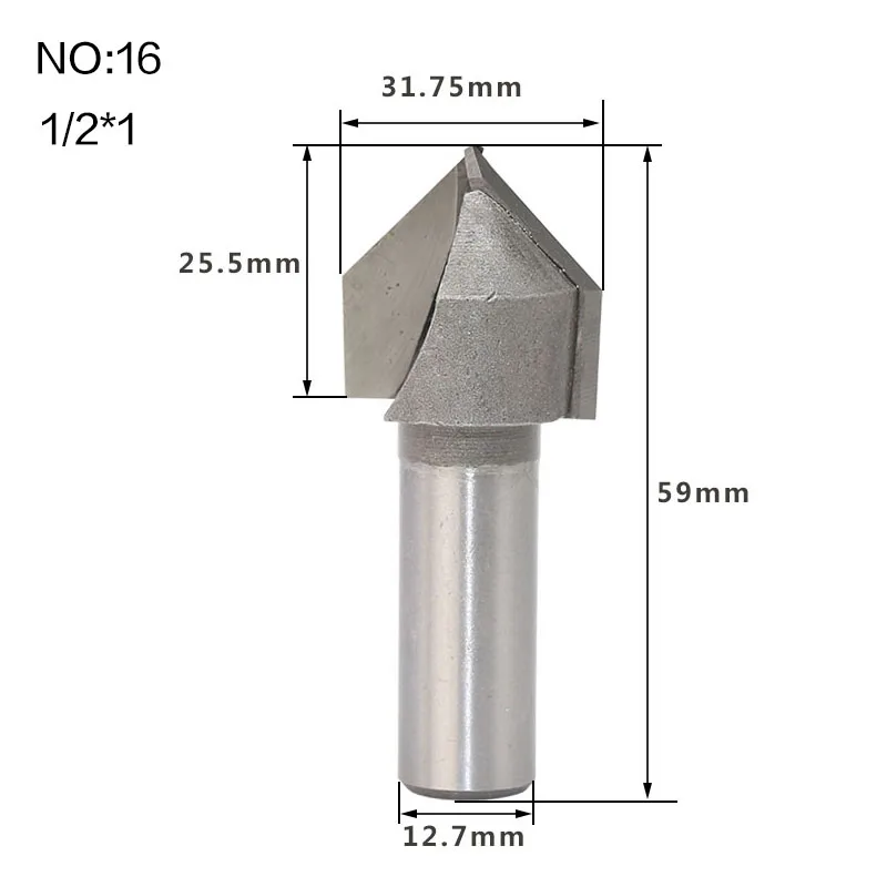 1 шт. 1/" 1/4" хвостовик промышленного класса фрезы для дерева 90 градусов V тип долбежный резак Вольфрам деревообрабатывающий резной инструмент - Длина режущей кромки: NO16