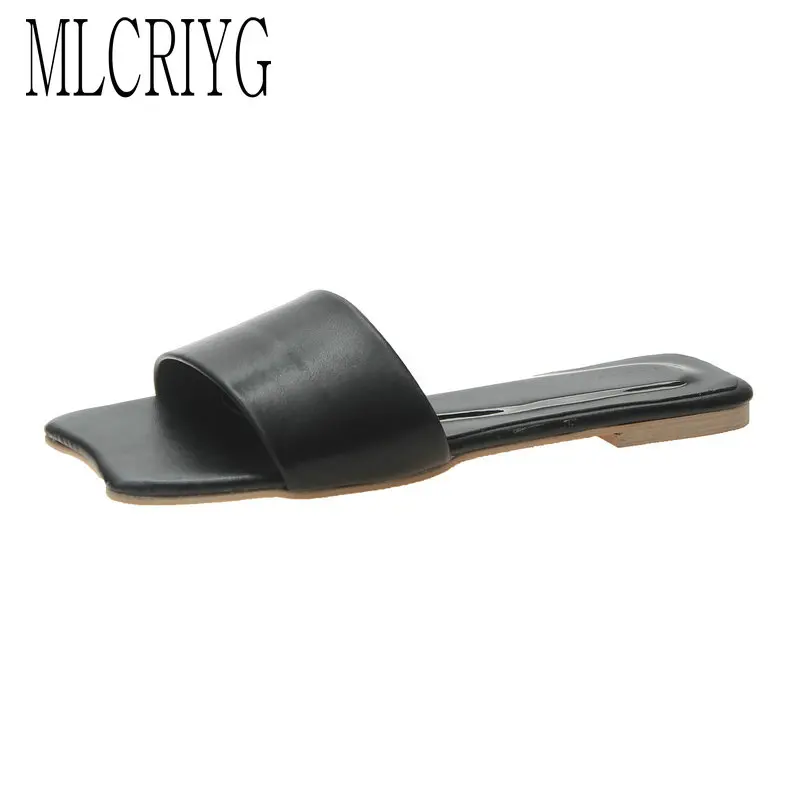 

5 Colours! 2019 New Summer Women Plain Slippers PU Leather Indoor Shoes Woman Flat Heels Fashion Non Slip Girls Flip Flops
