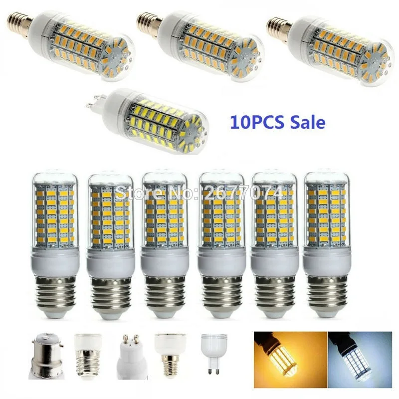 

69SMD 5730 E27/E14/GU10/G9/B22 12W 850-950LM 6000-6500K/3000-3500K White/Warm White Light LED Corn Bulb 10PCS JTFL028
