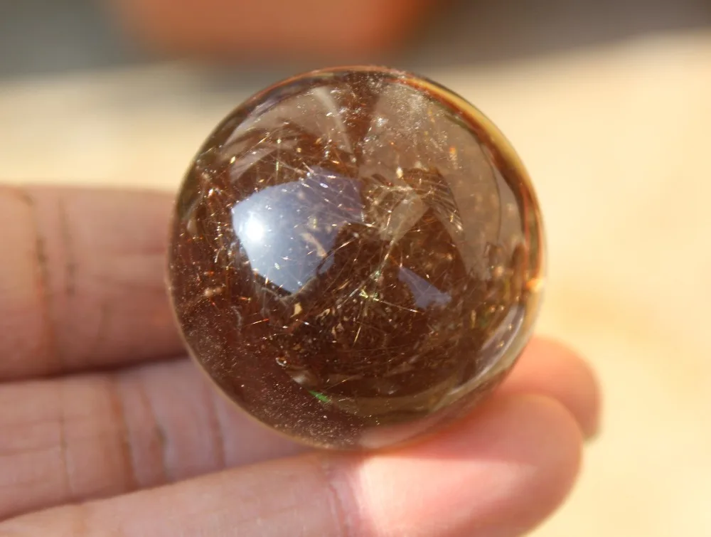 

(35mm) Natural Gold Rutilated Quartz Crystal Sphere Ball Healing