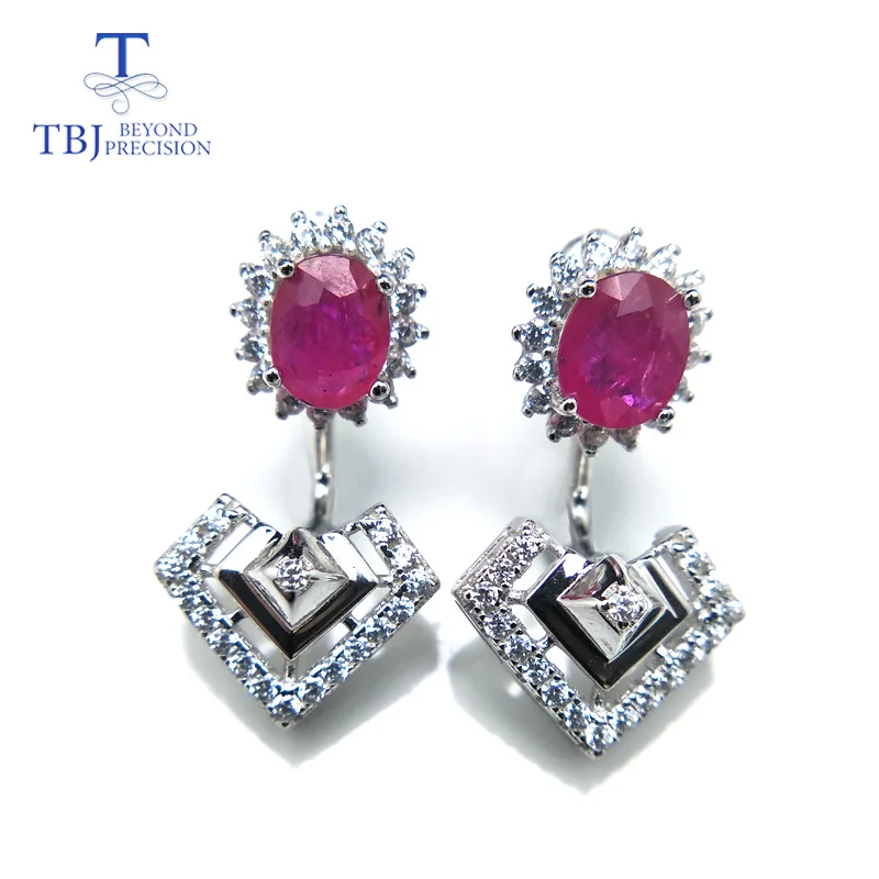 

TBJ,Natural ruby unique dianna two design earring in 925 sterling silver precious gemstone jewelry for women mom wife as a gift