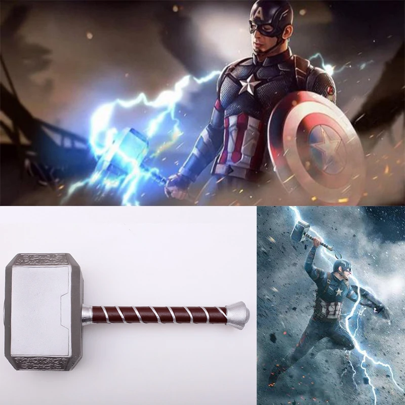 

movie Avengers Endgame Captain America Steve Rogers cosplay prop thor hammer 44cm Mjolnir Thor's Hammer PU Material Toy