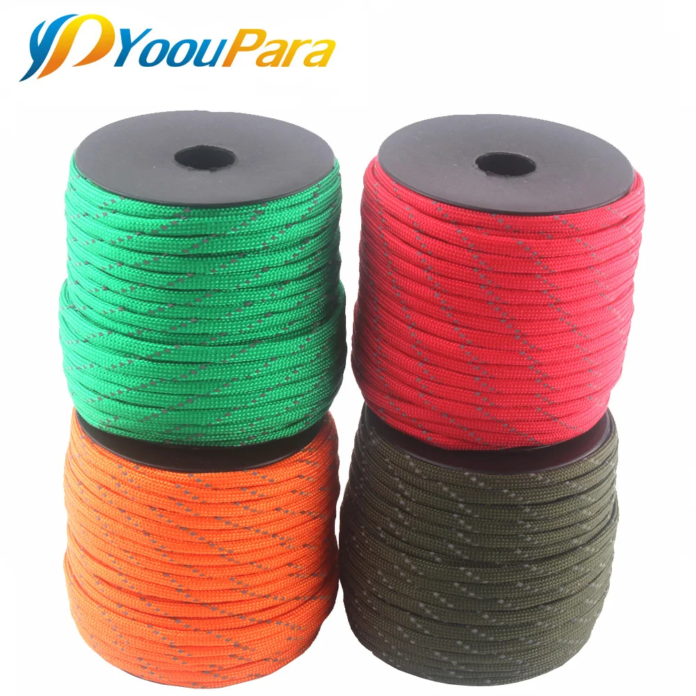 

100FT/Spools Reflective Paracord Cuerda Escalada 550lb 7 Strand Paracord for Outdoor Campling Tent Wind Rope Survival Equipment