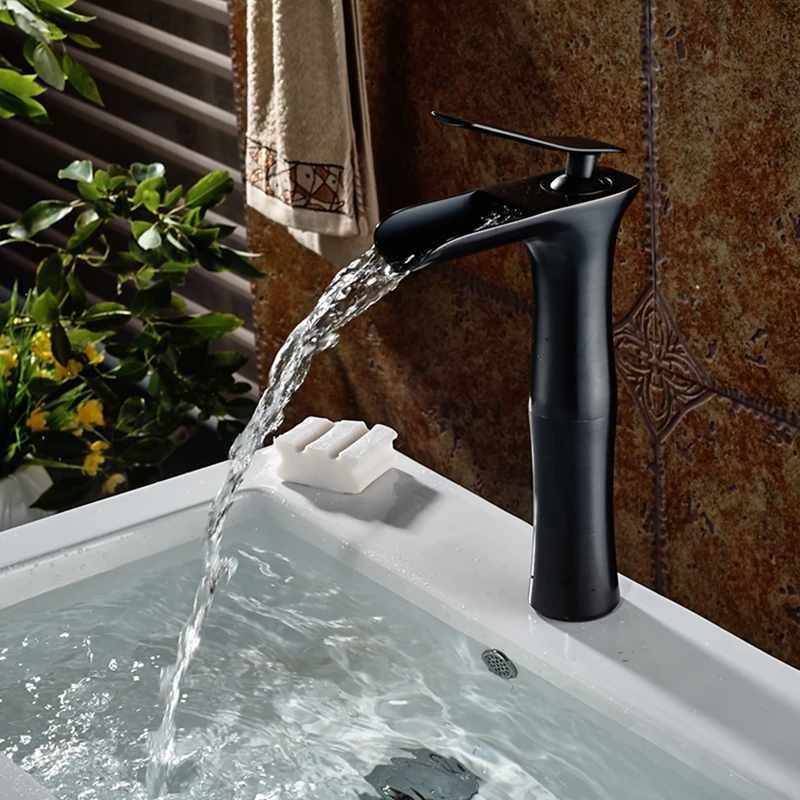 Waterfall Oil Rubbed Bronze Bathroom Basin Faucet Round Vessel Sink Mixer Tap