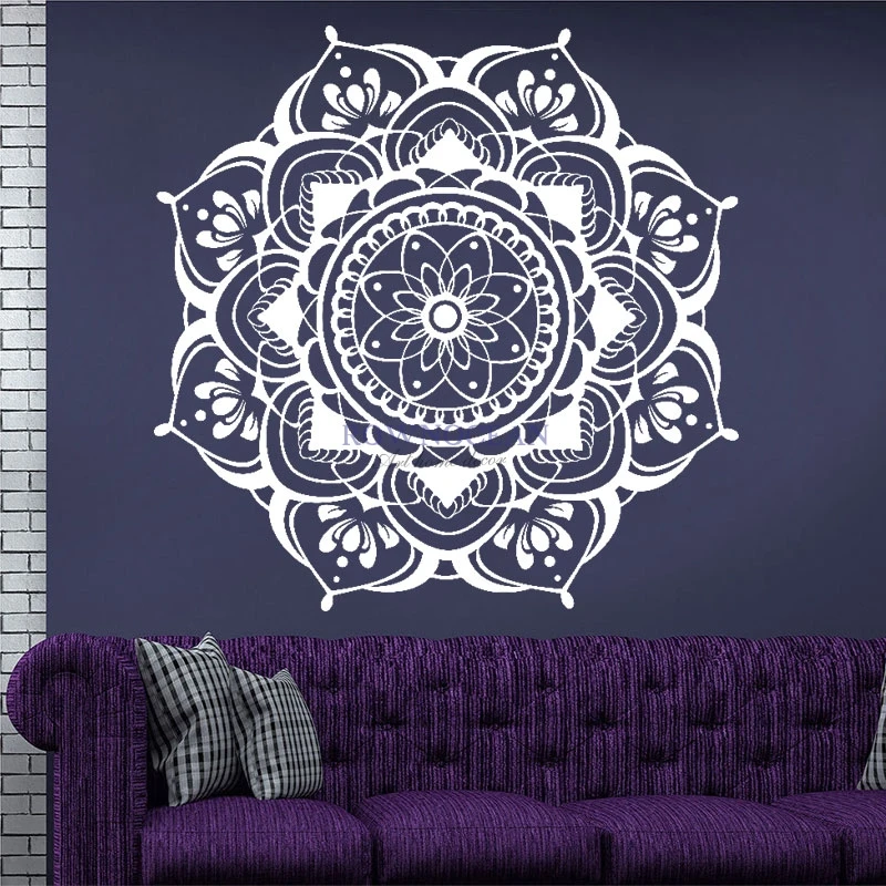 ROWNOCEAN Mandala Wall Decals Mehndi Decal Bohemian Vinyl Sticker Bedroom boho Removable Flower Mandala Wall Decal M606