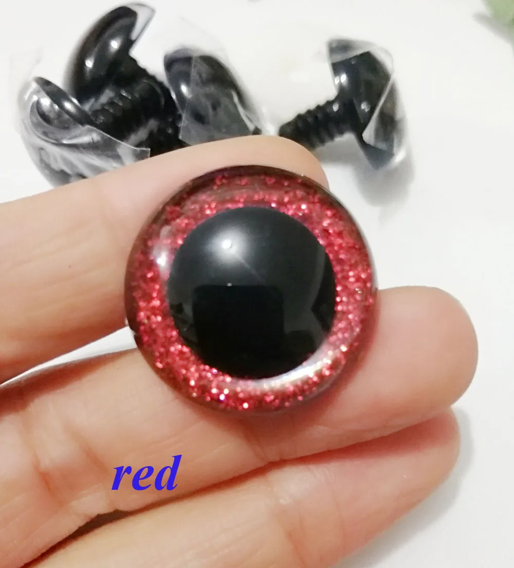 10pcs--N16--26mm/28mm/30mm/40mm/50mm big size round clear toy safety glitter eyes + glitter fabric + hard washers 14
