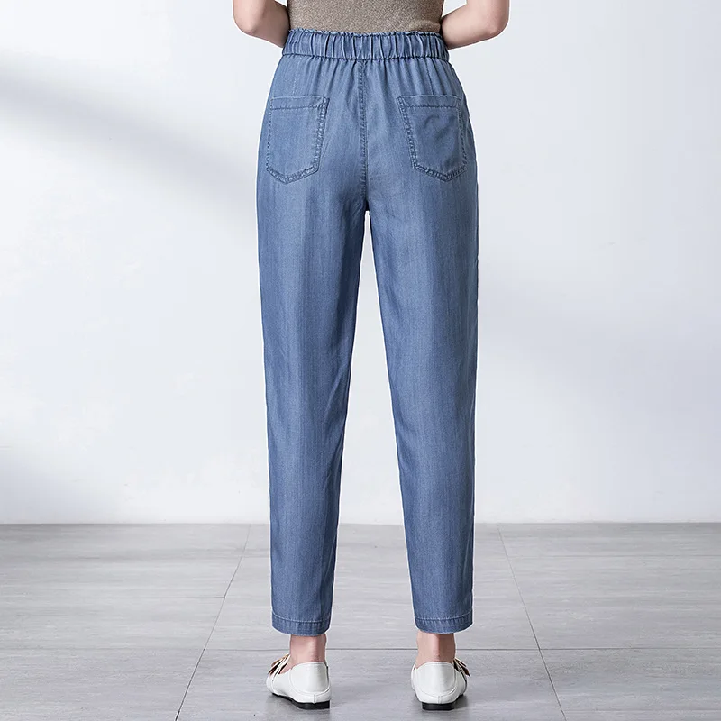 2019 new women's drawstring jeans leisure loose high waist ankle length cowboy panty elastic band jeans female summer jeans 2019 new women's drawstring jeans leisure loose high waist ankle length cowboy panty elastic band jeans female summer jeans