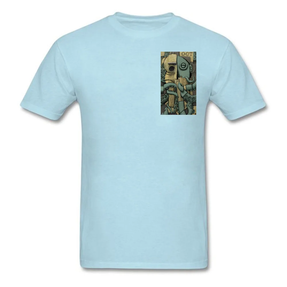 Винтажная футболка «Осьминог», Мужская футболка «Жорж брак», дизайнерская футболка «Guitar Hero», топы для влюбленных монстров, мужские бежевые хлопковые футболки - Цвет: ChestPrint LightBlue