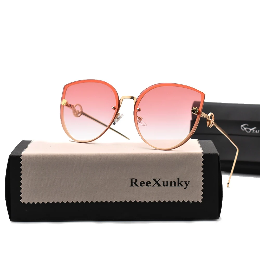 2019 Cat Eye Vintage Brand Designer Black Mirror Sunglasses For Women Metal Frame Reflective Lens Sun Glasses zonnebril dames