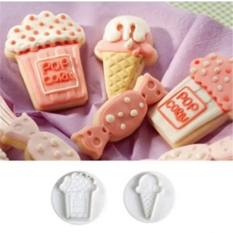 

4Pcs/set Candy Makeup Mirror Shape Fondant Cutter Plastic Cake/Cookie/Buscuit Cutter Plunger Mold Fondant Cake Decorating Tools