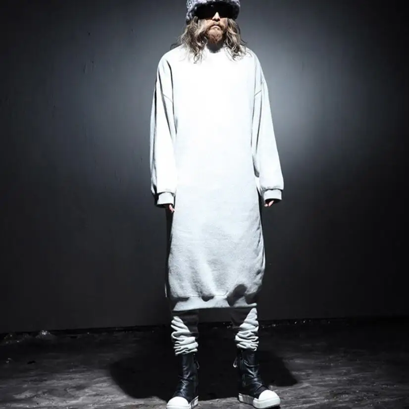 

Autumn winter men punk hip hop oversized long hoodies nightclub DJ stage streetwear mens warm fleece hoodie plus size sweatshirt