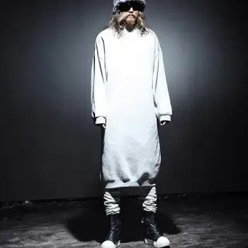 

Autumn winter men punk hip hop oversized long hoodies nightclub DJ stage streetwear mens warm fleece hoodie plus size sweatshirt