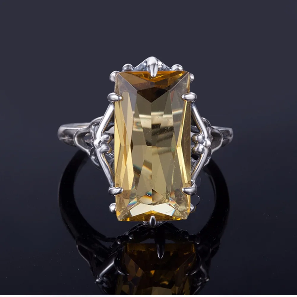 Женское кольцо из серебра 925 пробы с желтым фианитом|fine jewelry|jewelry ringsjewelry women rings |