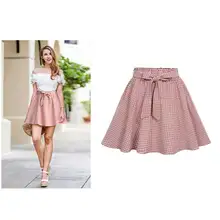 Для женщин летние 5XL размера плюс мини клетчатая юбка большой Размеры светильник Высокая Талия на резинке юбка в складку большой Размеры короткая юбка бандаж