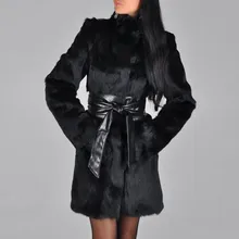 Женское пальто из искусственного меха,, зимнее, винтажное, модное, длинное, с меховым воротником, теплое, утолщенное, женское, с поясом, из искусственной кожи, приталенное пальто