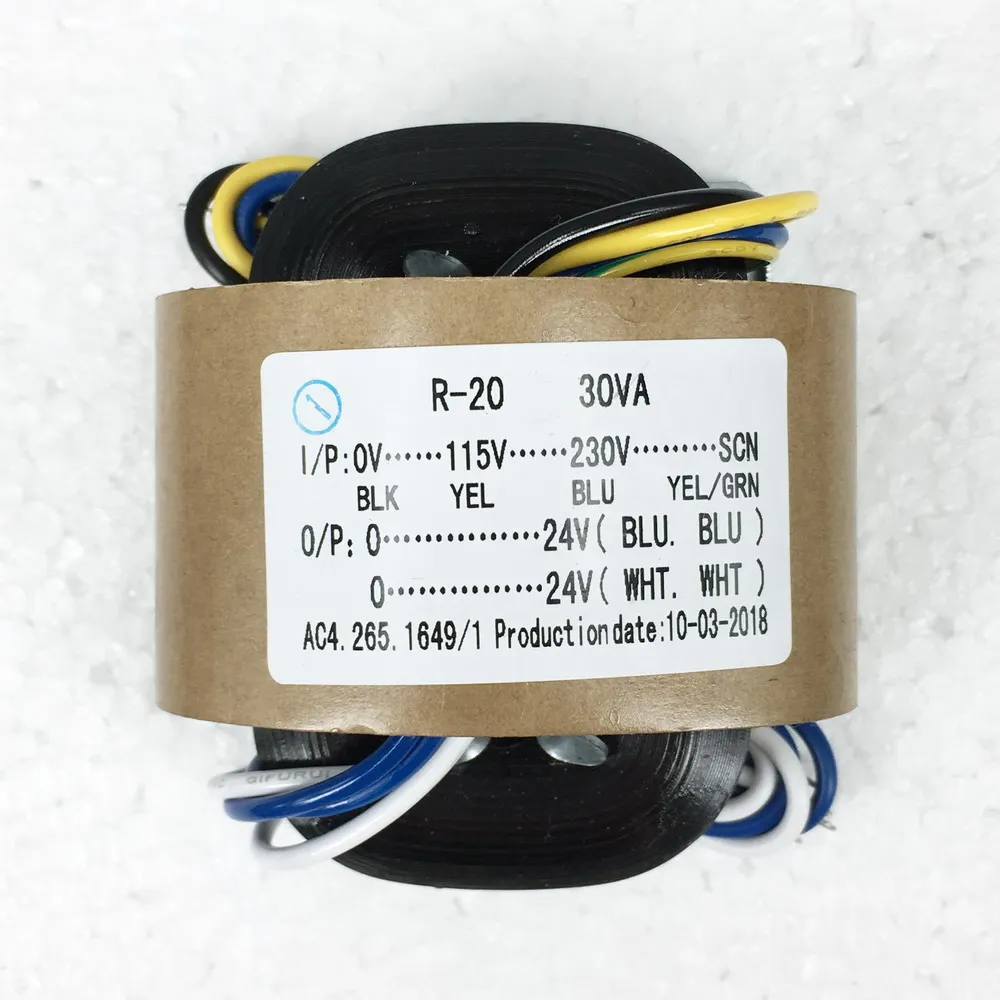 2*9 V/2*12 V/2*15 V/2*18 V R сердечник трансформатора 115-230VAC 30VA 2*15V 1A/2*18 V 0.83A с защитным выходом для питания усилитель - Цвет: 30VA 2X24V 0.63A