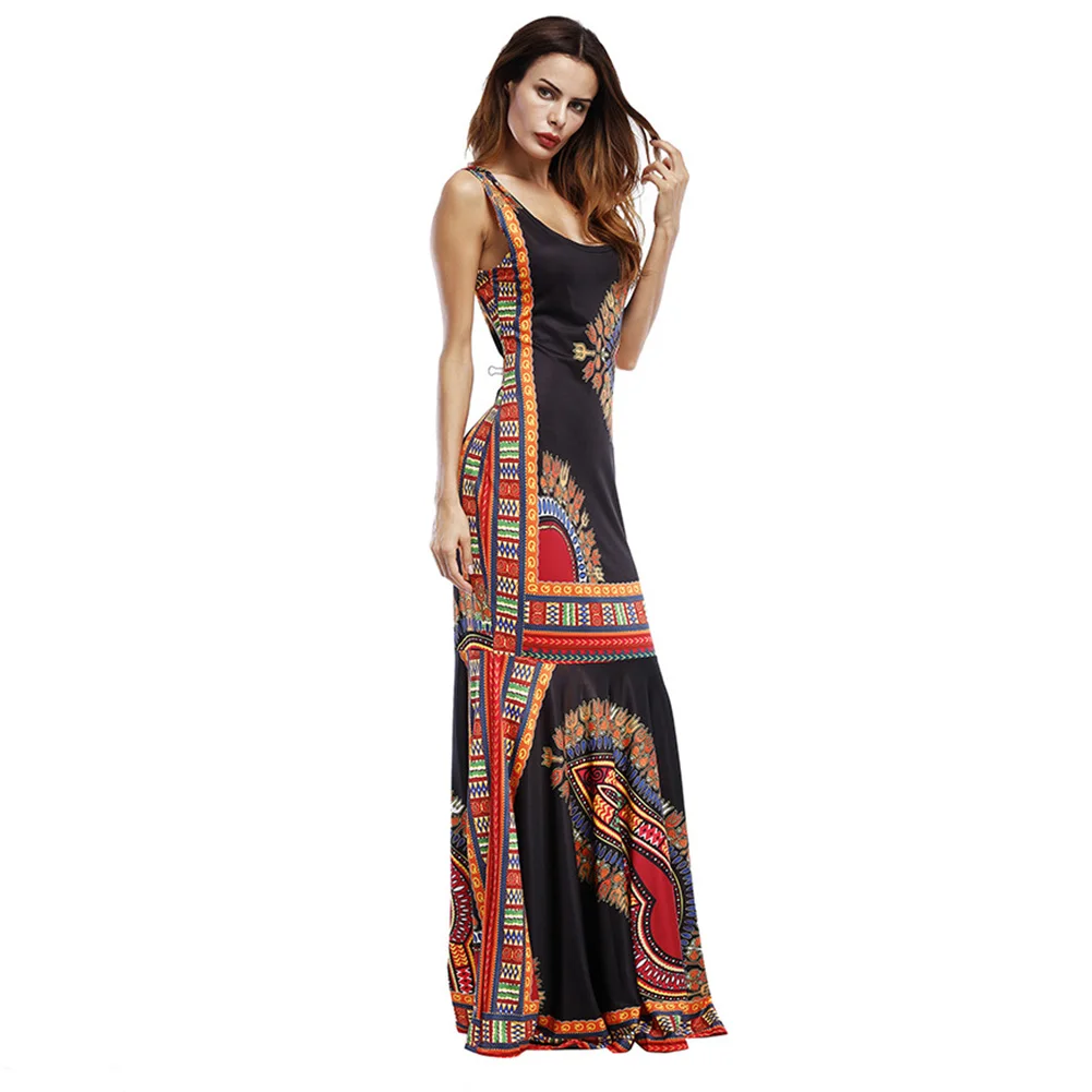Kureas платье в африканском стиле для Женщин Дашики летние платья Mixi сарафан с принтом Vestidos одежда в африканском стиле - Цвет: Черный
