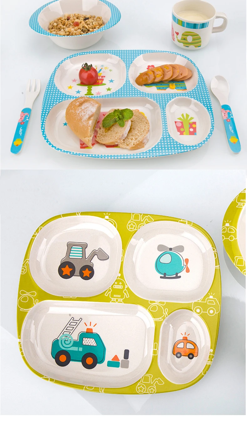 Bamboo Fiber Children Tableware Baby Dishes Kids Dinnerware Plate Bowl Cup Fork Spoon Baby Feeding Set For Toddlers Dishes Plate (10)