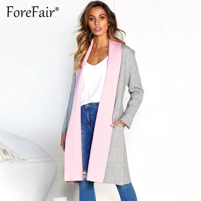 Forefair Long Jacket Women Coat Wide Lapel Pocket Oversize Long Trench Coat Autumn Winter Outerwear Wool Blend Coat Coats