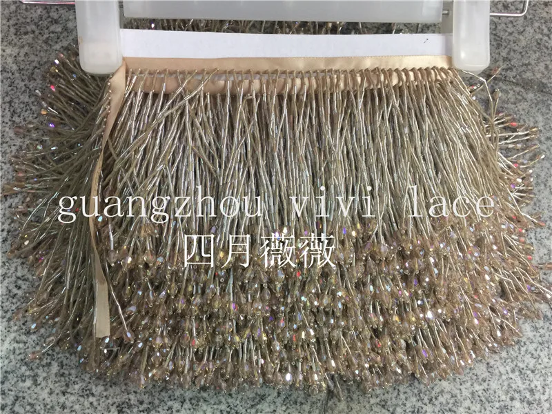 Best 10 yards bag cc004 # light champange color beads tassel fringe 9 10 cm width for decoration dress fashion designer