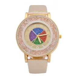 Новый для женщин часы Цвет Соответствующие циферблат ремень часы Роскошные песок Drift горный хрусталь женские кварцевые часы Relogio Feminino