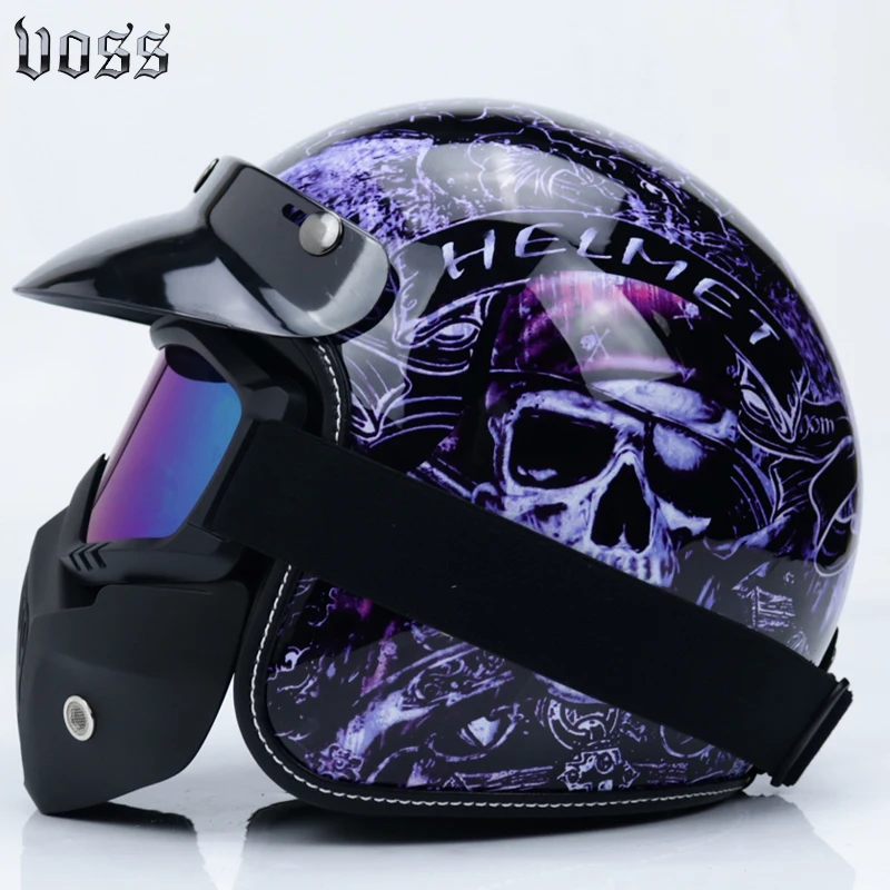3/4 open face half motorcycle helmet vintage retro leather helmets the Indians and broken skull scooter moto | Автомобили и