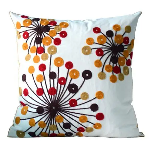 Modern Embroidery Cotton Pillowcase Handmade Embroidered Cushion
