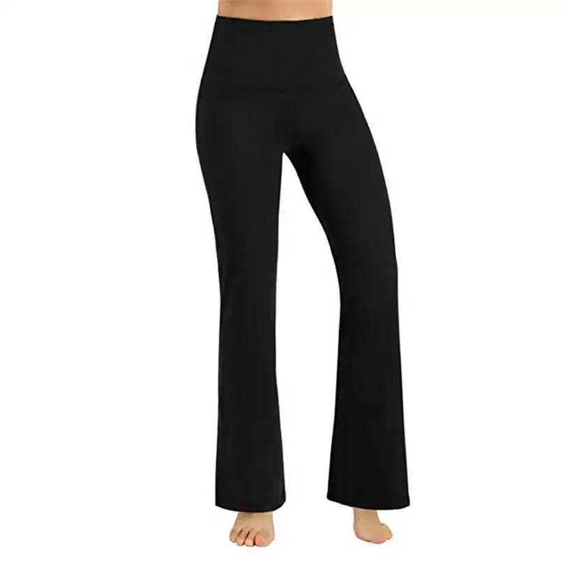  New Fashion Women's Summer Casual Daily Yoga Pants High Waisted Tummy Control Workout Leggings Straight Long Solid  Pants #4F04 (5)