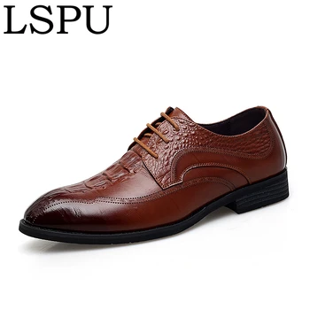 

High Quality Alligator Print Genuine Leather Men Shoes Lace Up Breathable Casual Leather Shoes Fashion Dress Shoes Man Size38-44