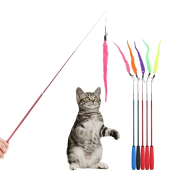 

5PCS Colorful Pet Kitten Cat Toy Teaser Replacement Refill Plush Bell Play Stick Drop Ship Support