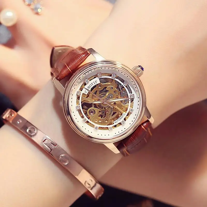 Роскошный бренд Скелет сапфировое стекло женские механические часы Reloj Mujer модные элегантные женские часы Montre Femme - Цвет: 3