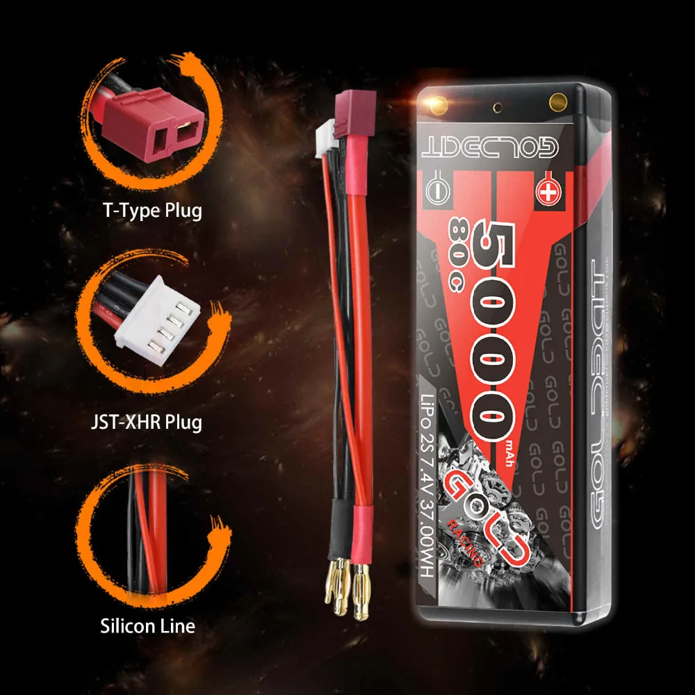 2 единицы GOLDBAT 7,4 V lipo батарея 5000mAh RC Car 80C батарея lipo 2S Lipo перезаряжаемая с штекером Deans для RC автомобиля лодки грузовика Roar