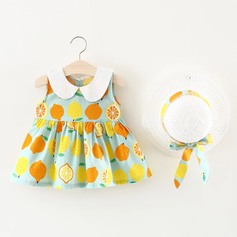 

2019 baby girl dr New Fashion Summer Printing Sleeveless Dress + Beach Hat Party Princess Dress Baby Dresses