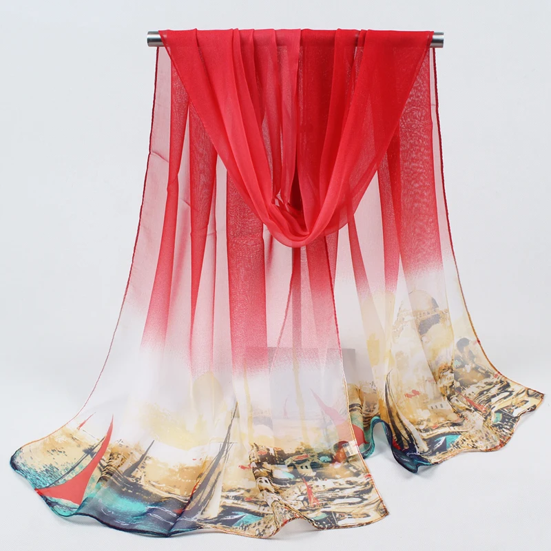 

Scarves Woman Muslim Hijab Silk Scarf Gradual colors Female Summer Sunscreen Scarf Spring And Autumn Women Scarf foulard 046