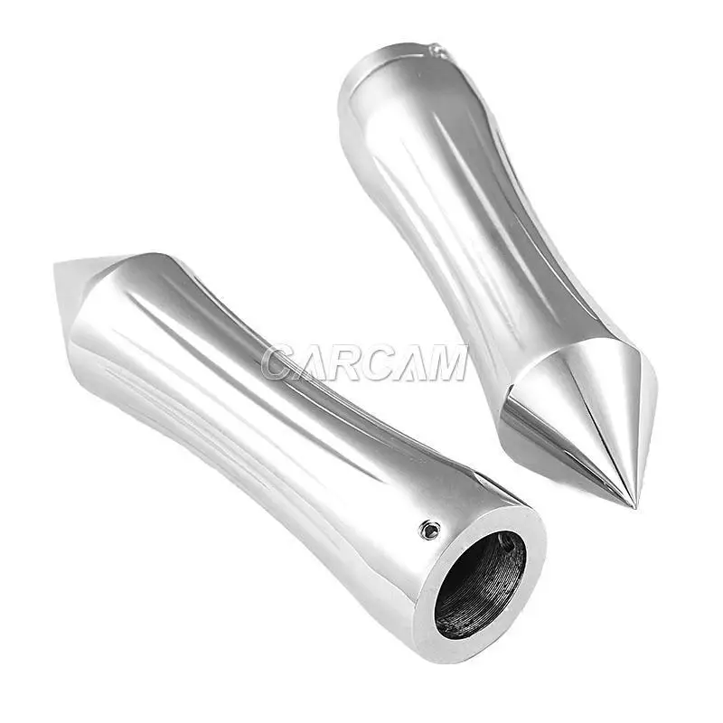 

Custom Uinversal Chrome Spike Billet Motorcycle Sportbike Hand Grips 1" Handlebar Pair Throttle Clutch Side