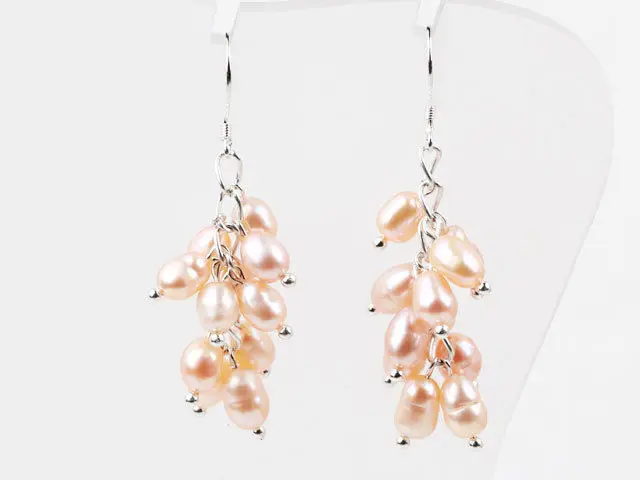 

Natural Pink Freshwater Pearl Cluster Dangle Earrings Man made Jewelry Culture Pearl Rice Shape
