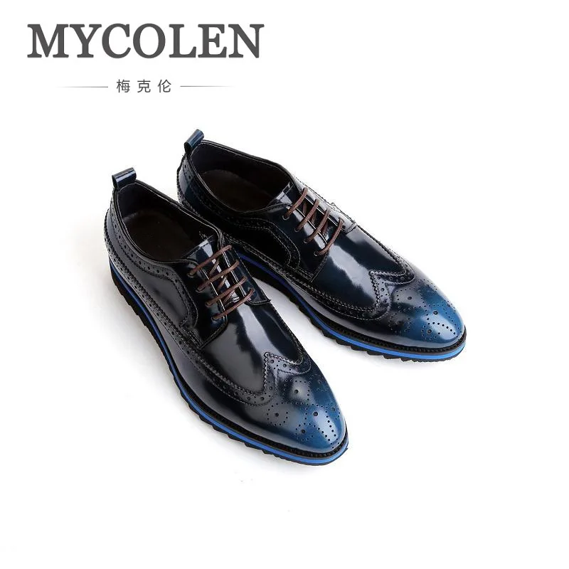 

MYCOLEN Brand Vintage Mens Dress Shoes Genuine Leather Comfortable Wingtip Carved Shoes Men For Business Office Schuhe