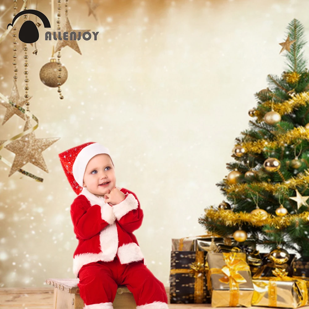 Allenjoy 5*7 футов Золотая елка Рождественские фоны фотография Снежная стена с