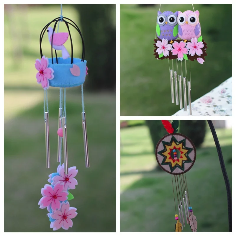 

DIY Handmade Wind Chimes Felt Craft Kraft Package With Cute Owl Sakura Bell Upholstery Door Decoration Home Decoration Gift