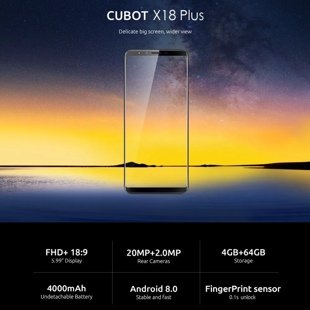 Cubot X18 Plus Android 8,0 18:9 FHD+ 4 Гб rom 64 Гб 5,99 дюймов MT6750T восьмиядерный смартфон 6 МП 13 МП Две sim-карты 4G мобильный телефон