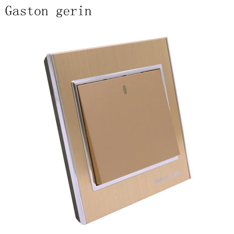 

Kitchen LED Light Switch Push Button Wall Switch 1 Gang 2 Way Interruptor Luxury Brushed Gold Panel High Quality 10A AC 220-250