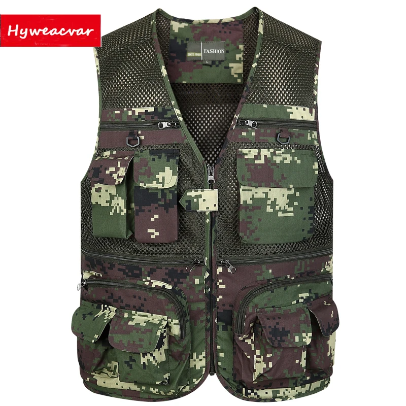 

Hyweacvar Men's Breathable Nylon Mesh Work Photographer Vest Digital Camouflage Military Style Vest L-4XL