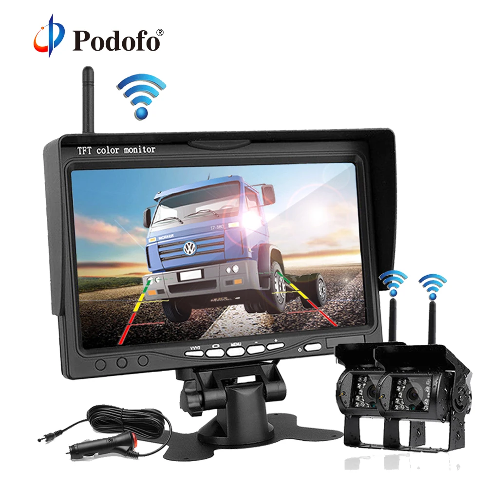 Podofo Updated 2x font b Wireless b font Rear View Reversing Camera 7 Monitor Car font