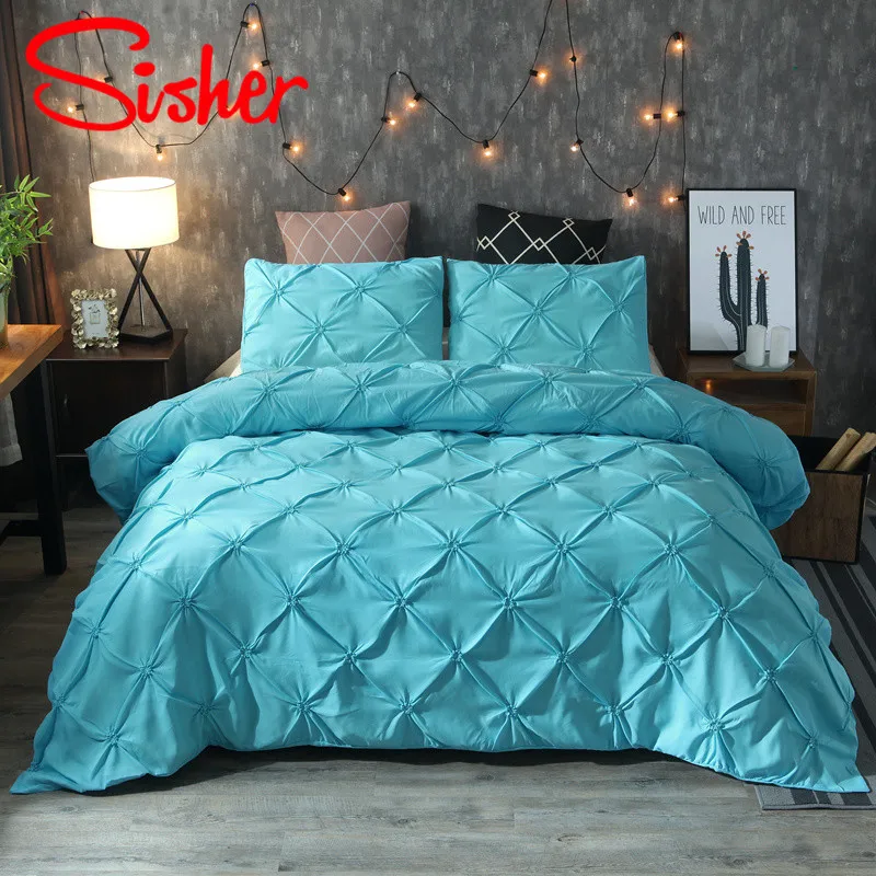 Najtaniej Sisher luksusowe klasyczne czarne białe poszwy na kołdry szczypta zestawy zakładka pościel zestaw pojedyncza królowa duży rozmiar poliester bawełna bez prześcieradła