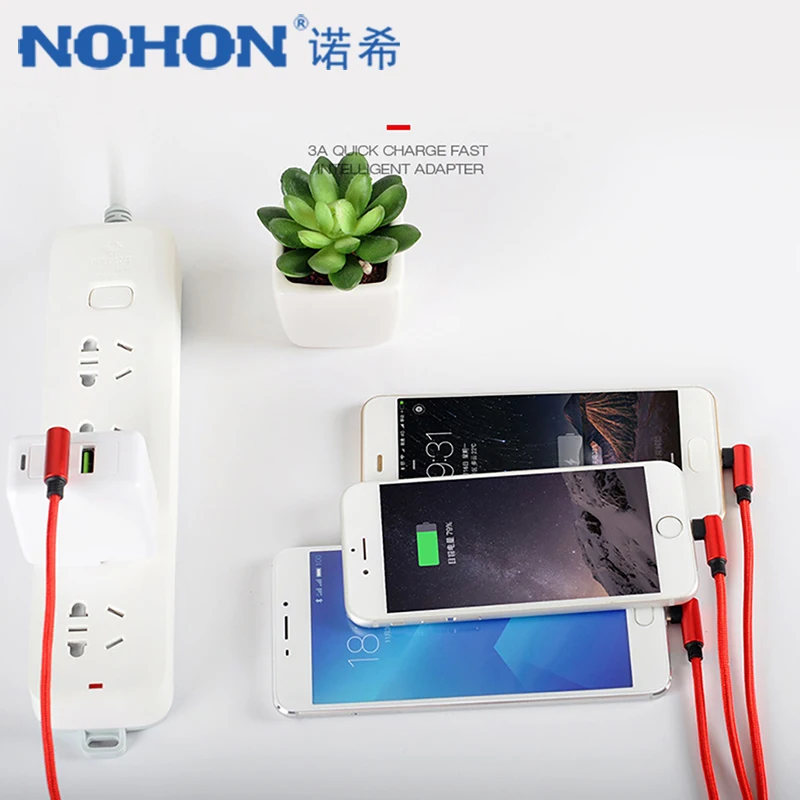 Кабель для зарядки NOHON L Shape 8 Pin iPhone 7 Micro USB Type C Xiaomi 5 Samsung 3 в 1 Универсальная линия