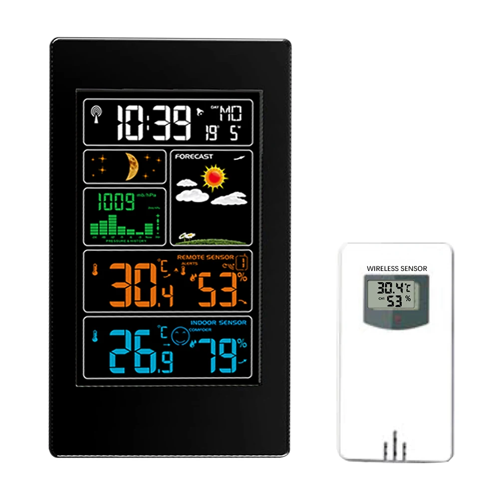 

EXCELVAN Weather Station Temperature Humidity Wireless Colorful LCD Display With Barometer Weather Forecast Radio Alarm Clock