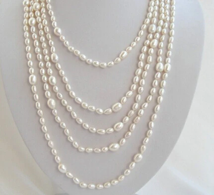 

huij 002340 long 100" 7mm 13mm white freshwater cultured pearl necklace