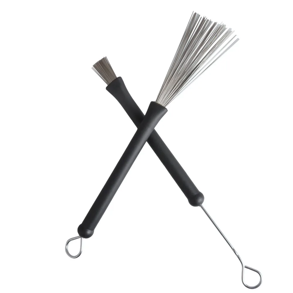 Drum Brush 1 Pair High Quality Retractable Black Handle Metal Steel Wire Strands Brushes Sticks