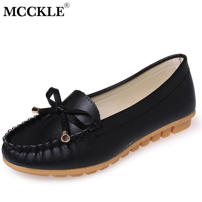 

MCCKLE Autumn Flat Shoes Bowtie Slip On Shoe For Women Loafers Female Moccasins Casual Solid Sewing Flats Ballet Flats Wom